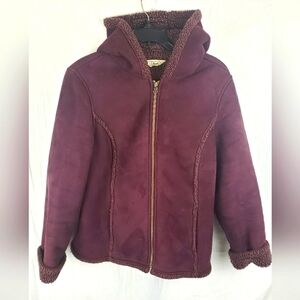 L.L.Bean Women’s Burgundy Faux Seude Long Sleeve Hooded Coat Sz L